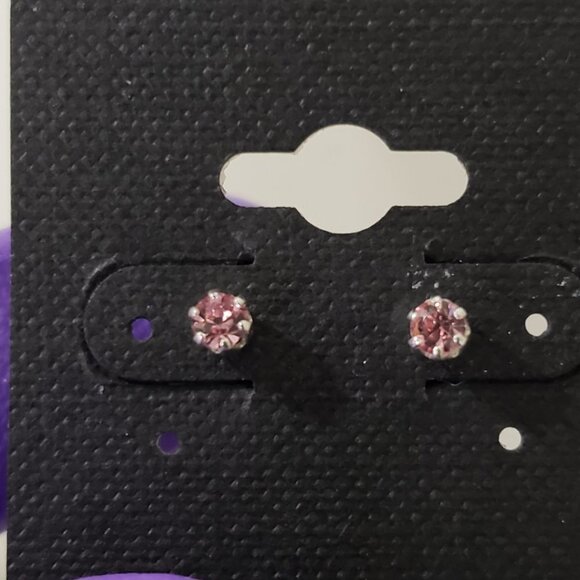 Swarovski Crystal Element - Stlg Silver Overlay Pink Stone "Tiny" Stud Earrings - Picture 13 of 13